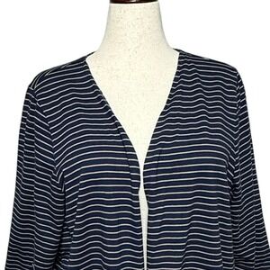 Catherines Cardigan Womens 1X W Petite Blue White Striped Open Front Suprema